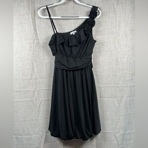 One Shoulder Dress Rosette Stretchy Black Short Bubble Bottom Speekless Women 1X
